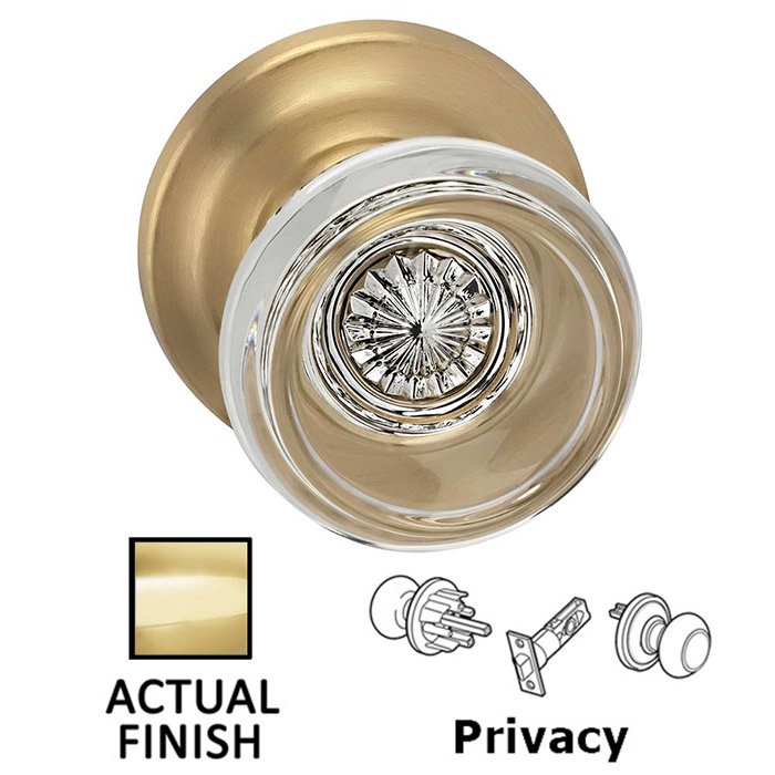 Privacy Traditional Glass Knob With Traditional Rose in Polished Brass Lacquered