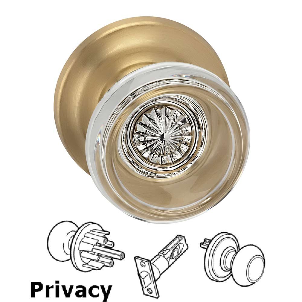 Privacy Traditional Glass Knob With Traditional Rose in Satin Brass Lacquered