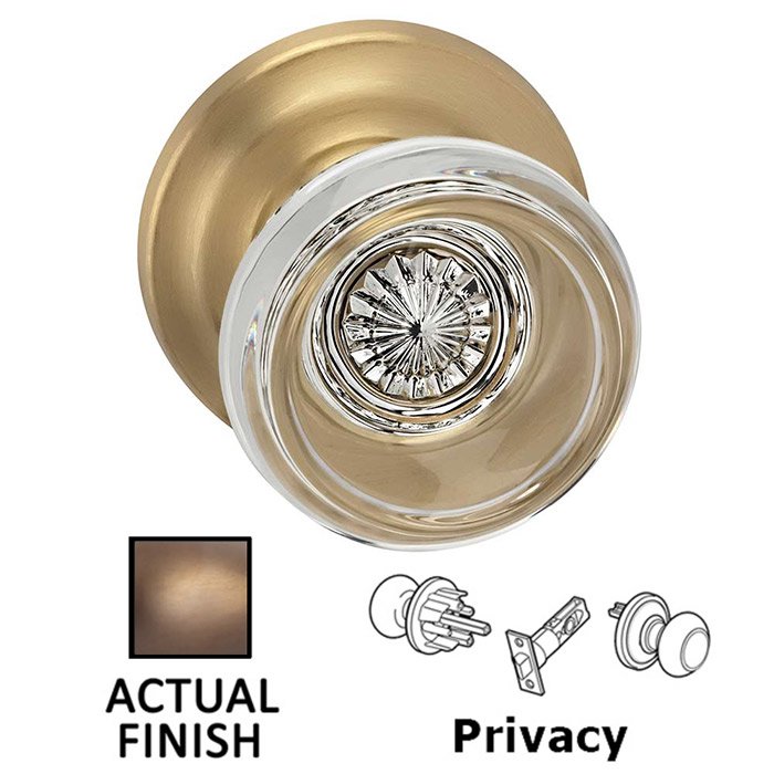 Privacy Traditional Glass Knob With Traditional Rose in Antique Brass Lacquered