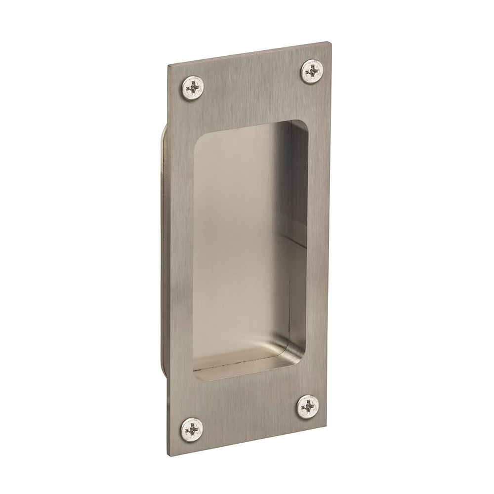 Small Modern Rectangle Flush Pull With Exposed Screws in Satin Stainless Steel