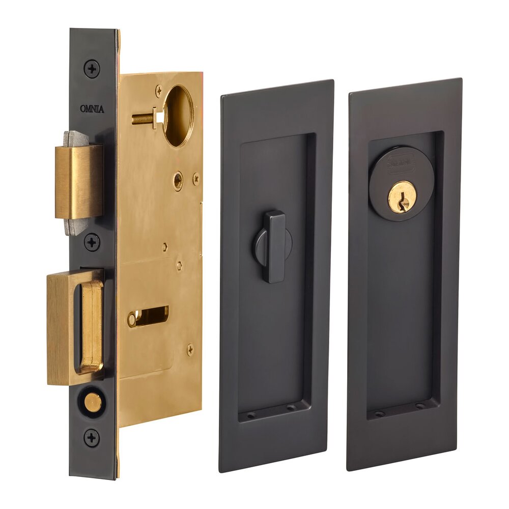 Large Modern Rectangular Keyed Pocket Door Mortise Lock in Oil Rubbed Bronze Lacquered