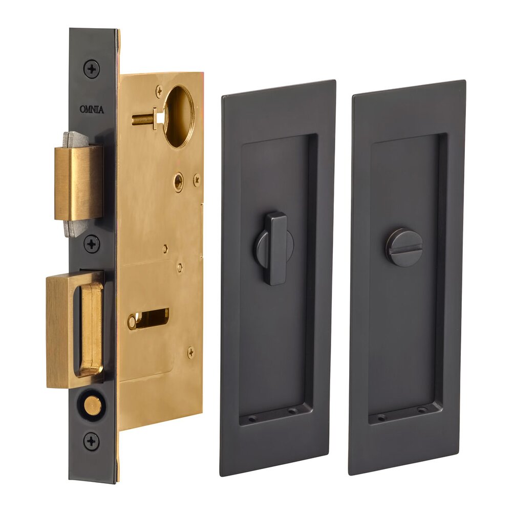 Large Modern Rectangle Privacy Pocket Door Mortise Lock in Oil Rubbed Bronze Lacquered
