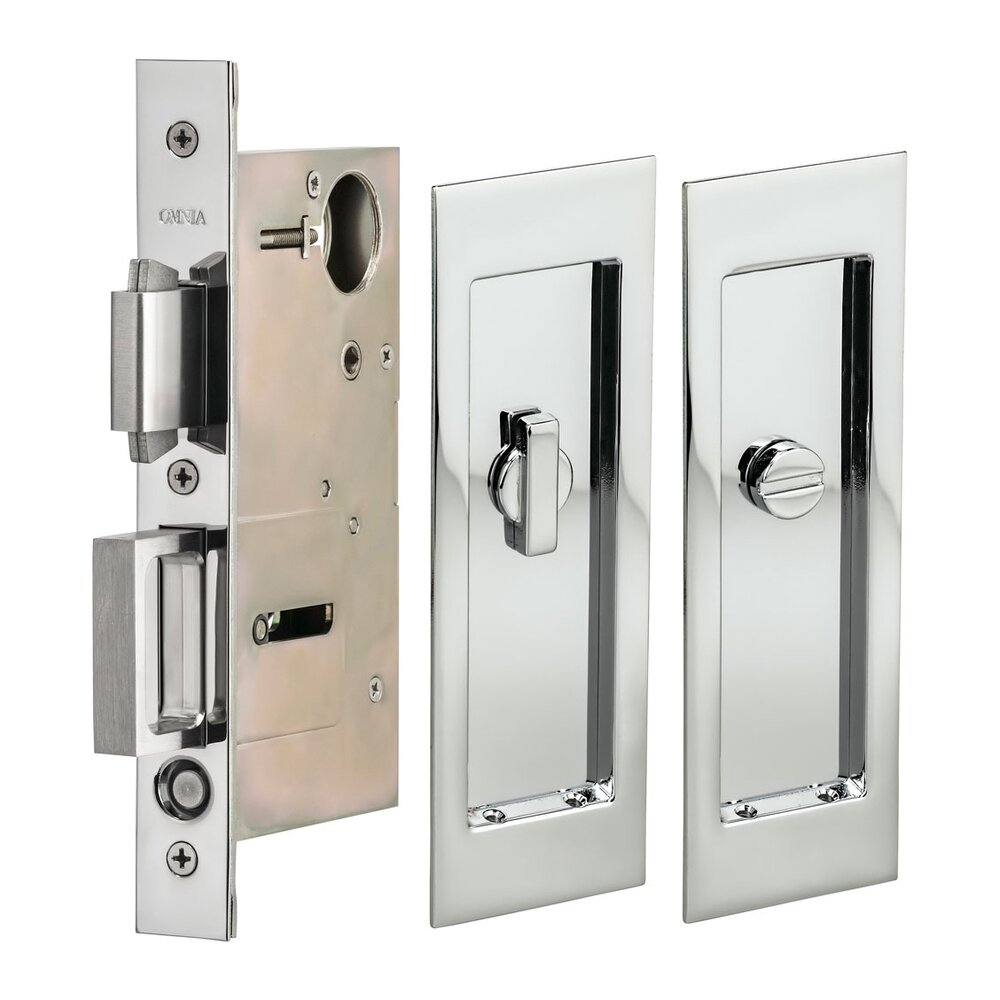 Large Modern Rectangle Privacy Pocket Door Mortise Lock in Polished Chrome