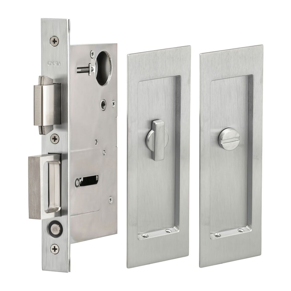 Large Modern Rectangle Privacy Pocket Door Mortise Lock in Satin Chrome