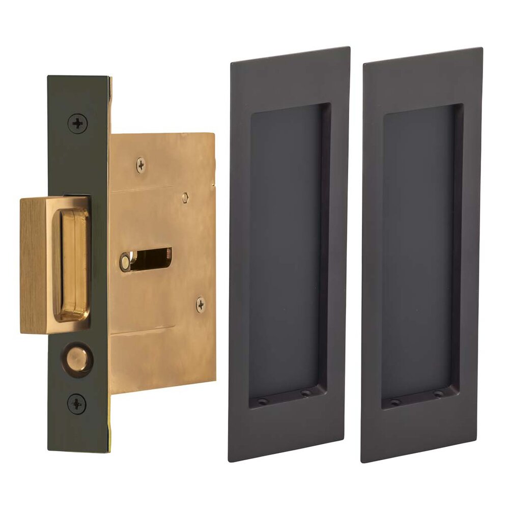 Large Modern Rectangle Passage Pocket Door Mortise Hardware in Oil Rubbed Bronze Lacquered