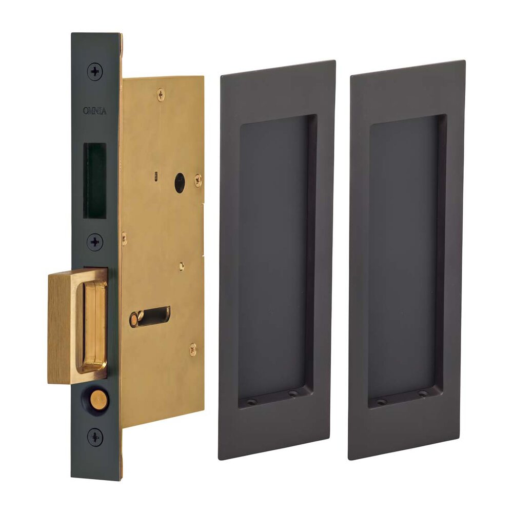 Large Modern Rectangle Dummy Pair Pocket Door Mortise Hardware in Oil Rubbed Bronze Lacquered