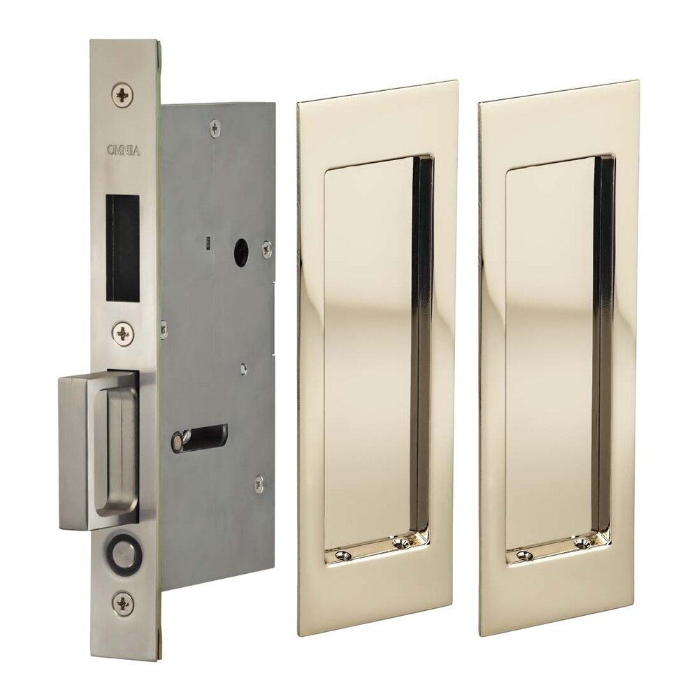 Large Modern Rectangle Dummy Pair Pocket Door Mortise Hardware in Polished Polished Nickel Lacquered