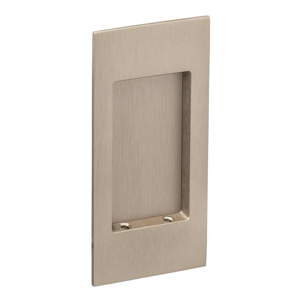 Small Modern Rectangle Flush Pull in Satin Nickel Lacquered