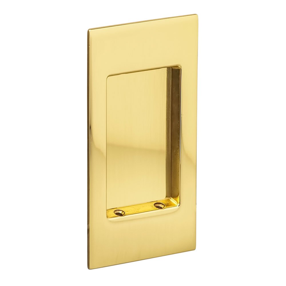 Small Modern Rectangle Flush Pull in Polished Brass Lacquered