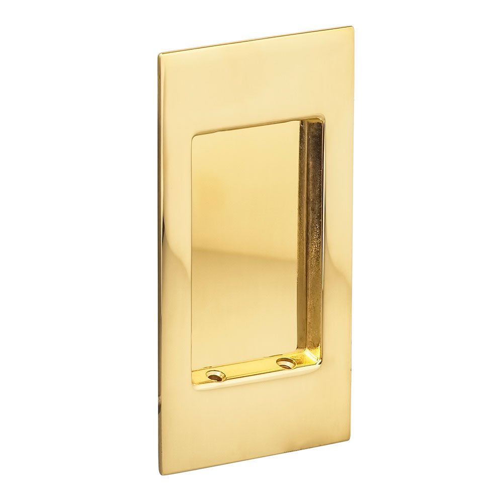 Small Modern Rectangle Flush Pull in Polished Brass Unlacquered