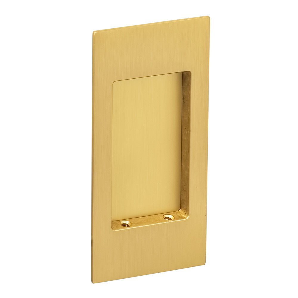 Small Modern Rectangle Flush Pull in Satin Brass Lacquered