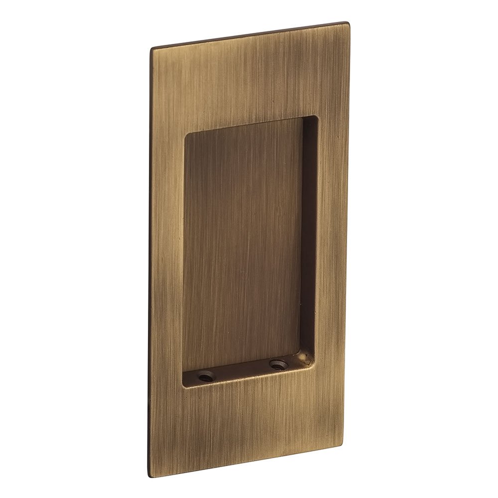 Small Modern Rectangle Flush Pull in Antique Brass Lacquered