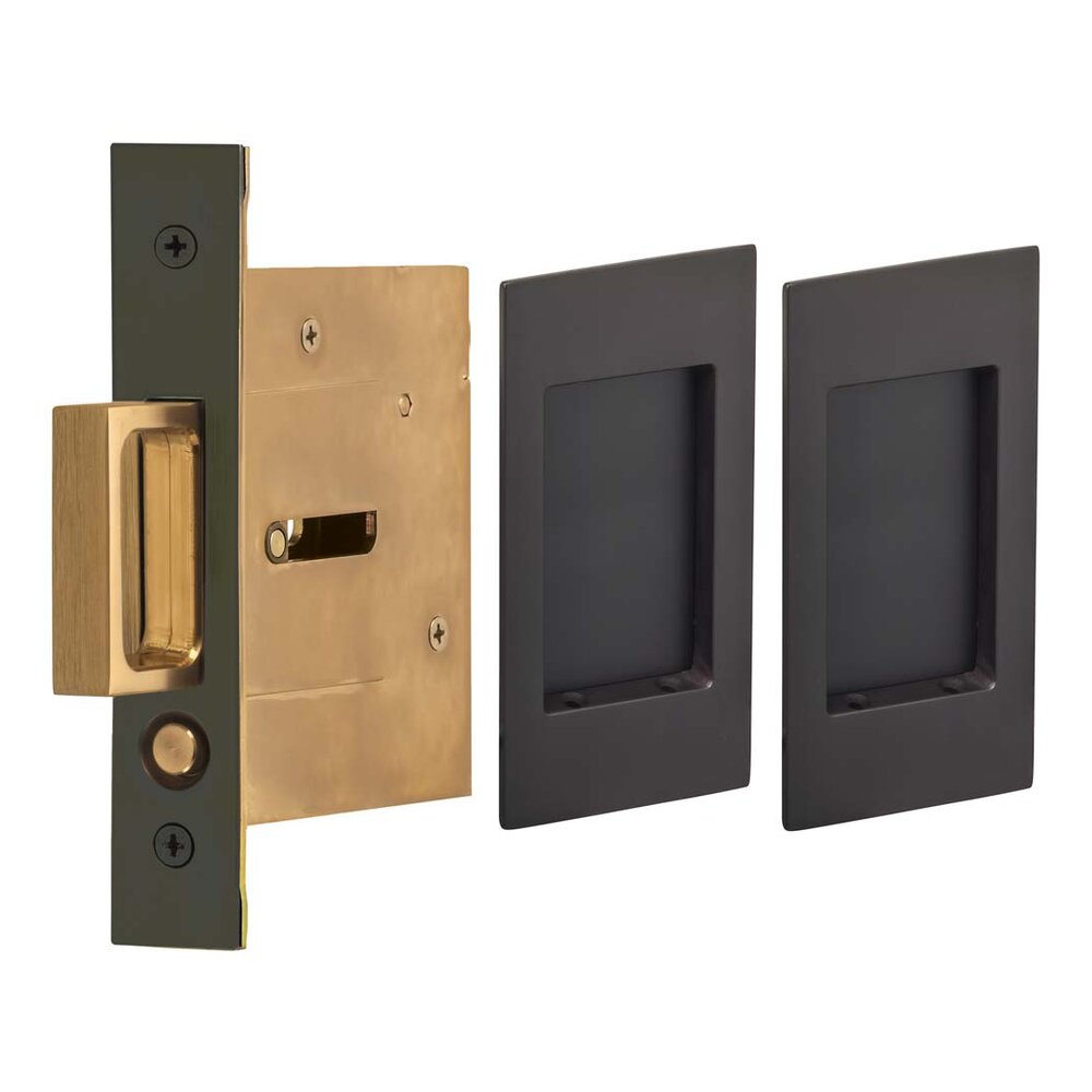Small Modern Rectangle Passage Pocket Door Mortise Hardware in Oil Rubbed Bronze Lacquered
