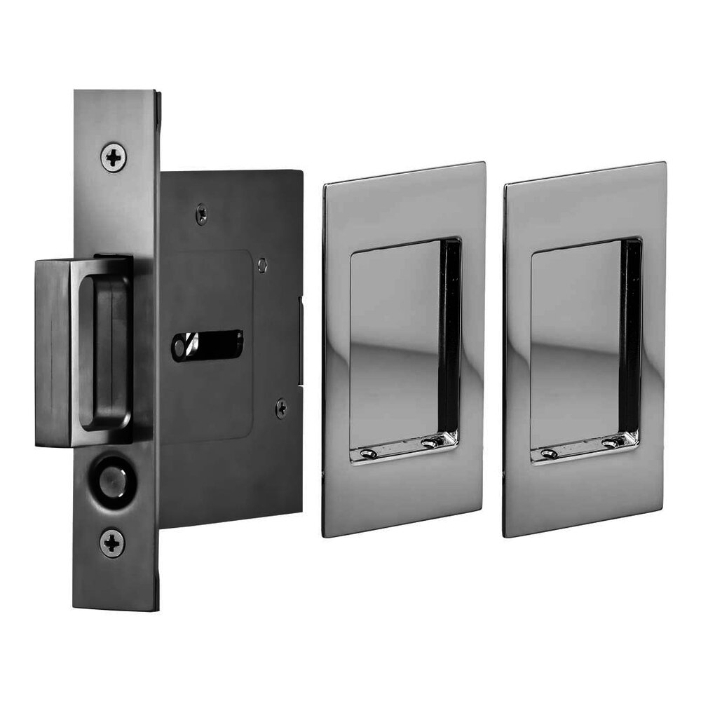 Small Modern Rectangle Passage Pocket Door Mortise Hardware in Polished Chrome