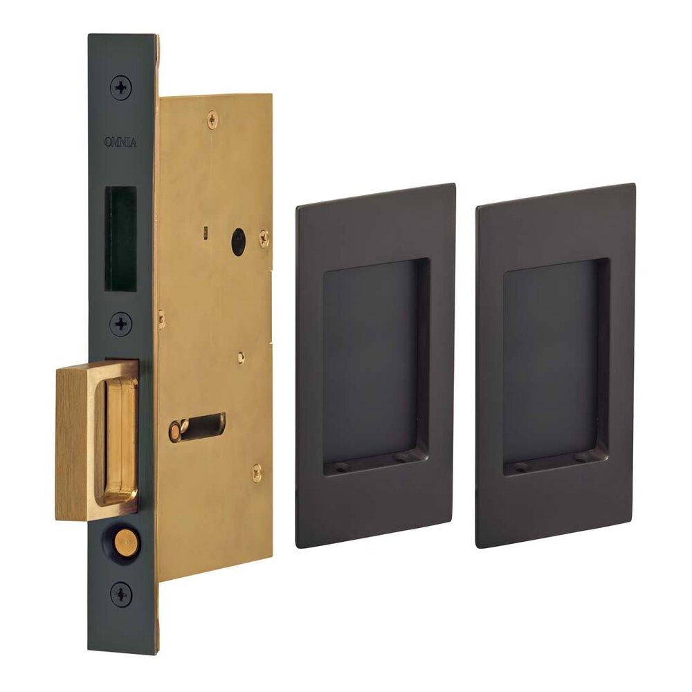 Small Modern Rectangle Dummy Pair Pocket Door Mortise Hardware in Oil Rubbed Bronze Lacquered