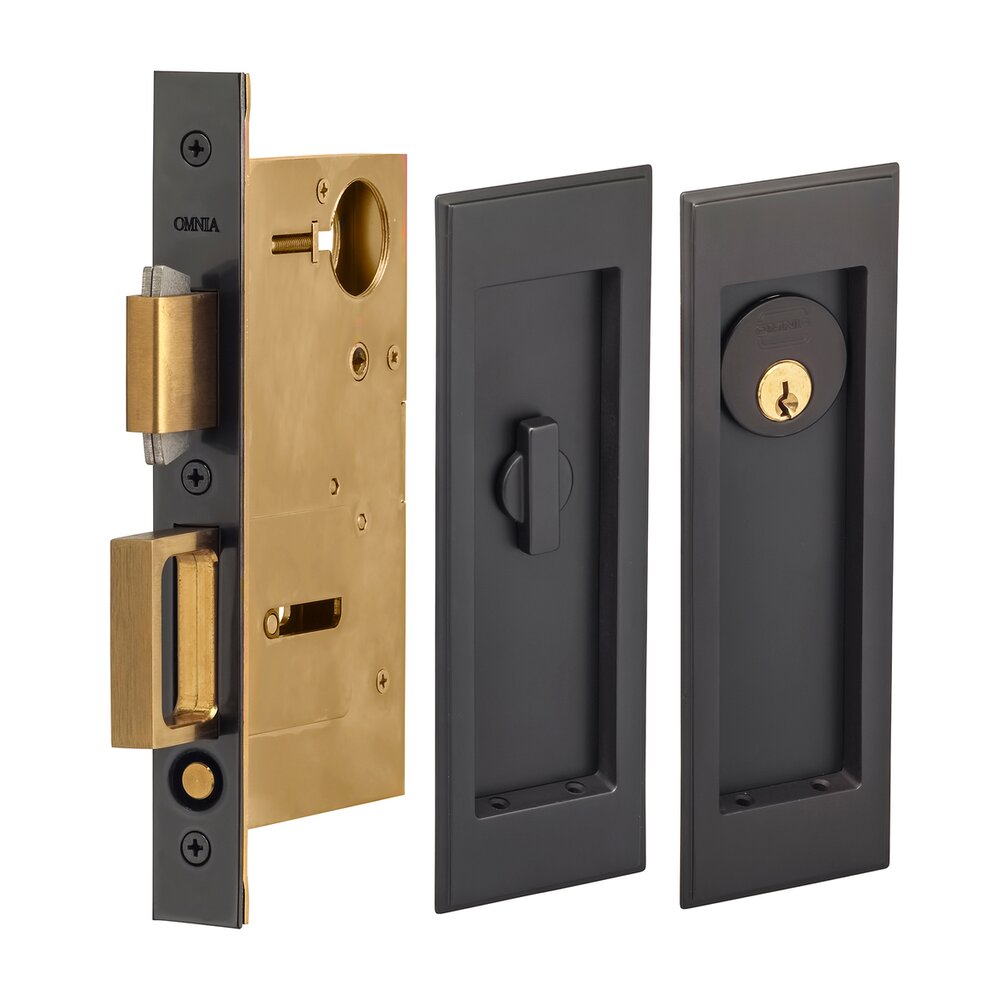 Large Stepped Rectangle Keyed Pocket Door Mortise Lock in Oil Rubbed Bronze Lacquered