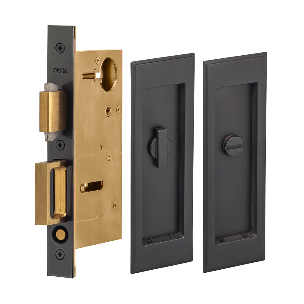 Large Stepped Rectangle Privacy Pocket Door Mortise Lock in Oil Rubbed Bronze Lacquered