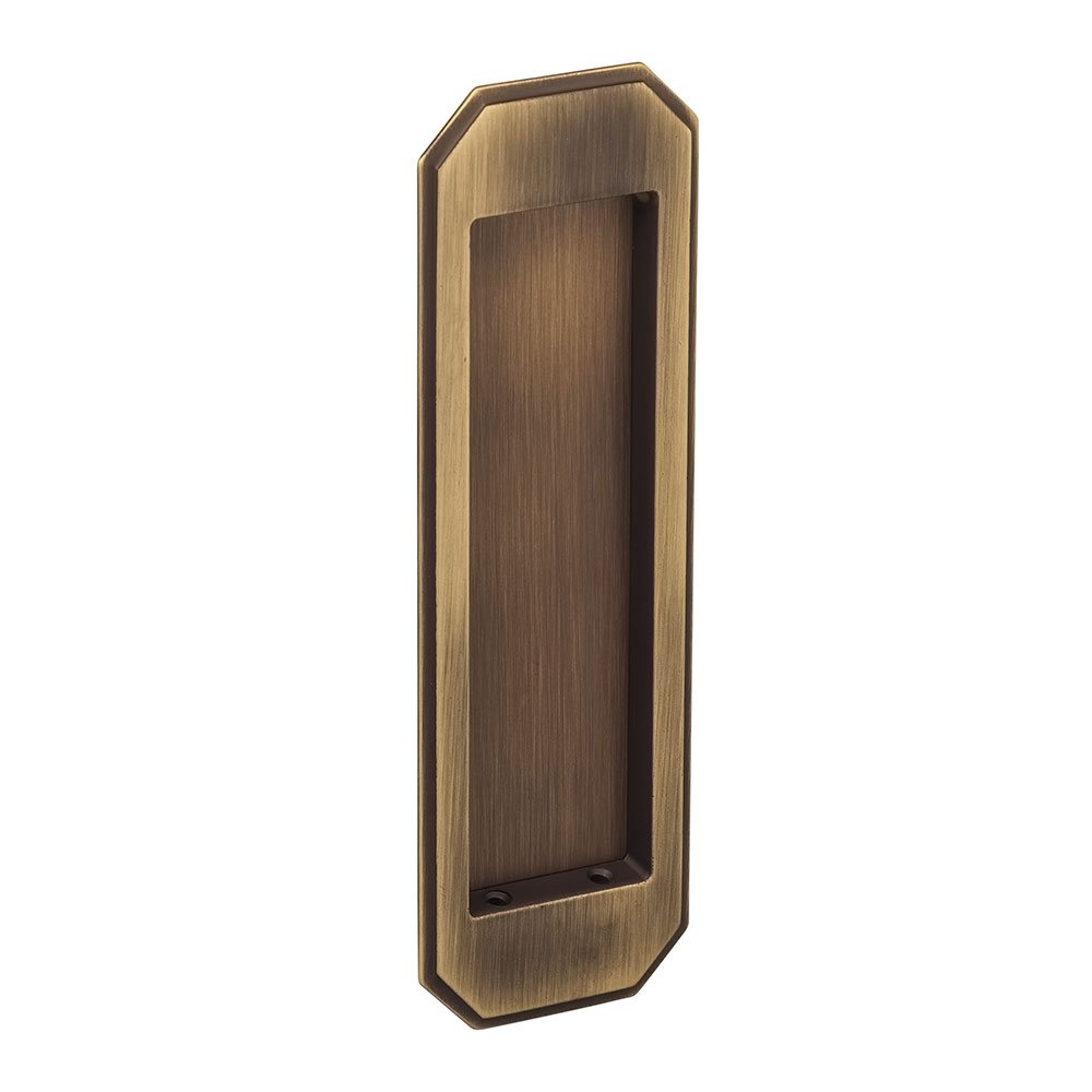 Large Traditional Rectangle Flush Pull in Antique Brass Lacquered