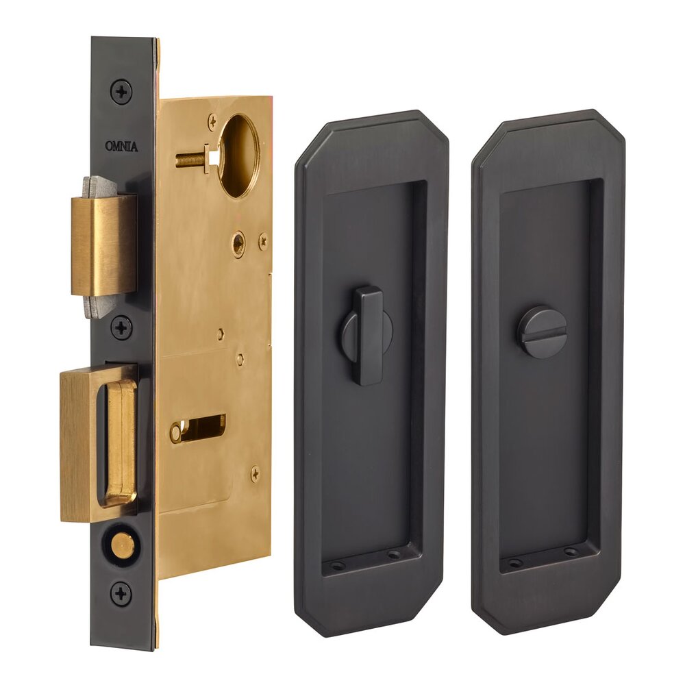 Large Traditional Rectangle Privacy Pocket Door Mortise Lock in Oil Rubbed Bronze Lacquered