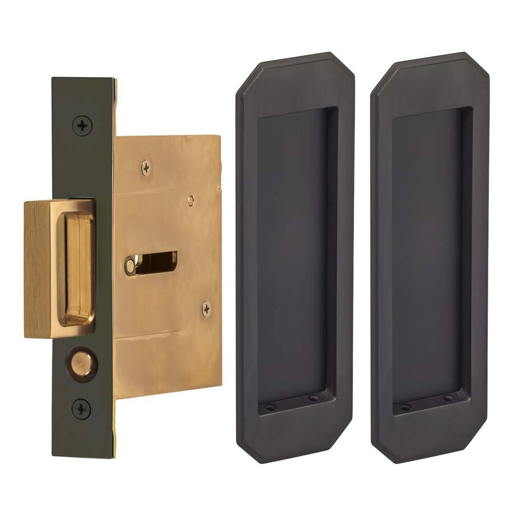 Large Traditional Rectangle Passage Pocket Door Mortise Hardware in Oil Rubbed Bronze Lacquered