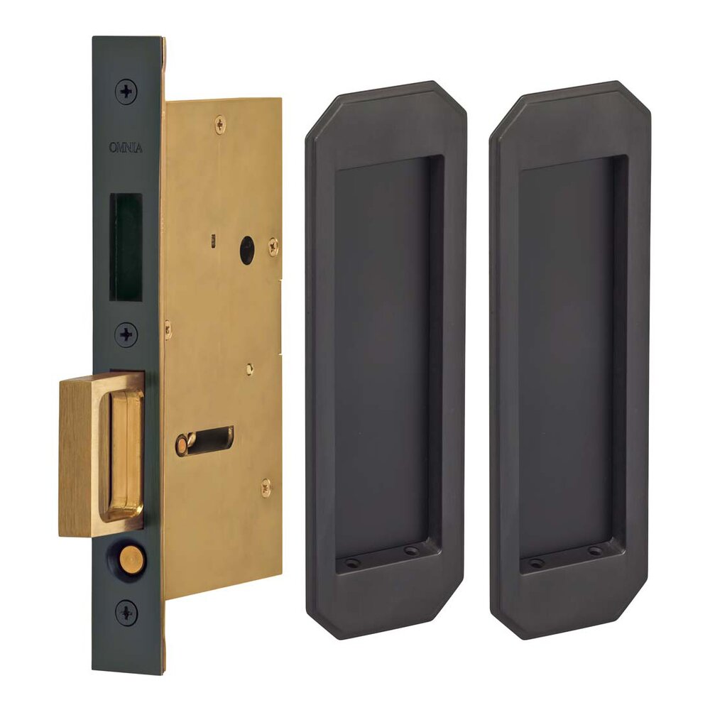 Large Traditional Rectangle Dummy Pair Pocket Door Mortise Hardware in Oil Rubbed Bronze Lacquered