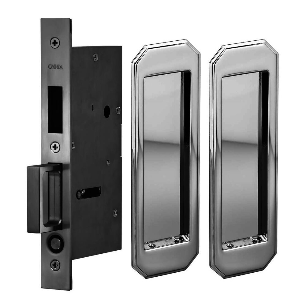 Large Traditional Rectangle Dummy Pair Pocket Door Mortise Hardware in Polished Chrome