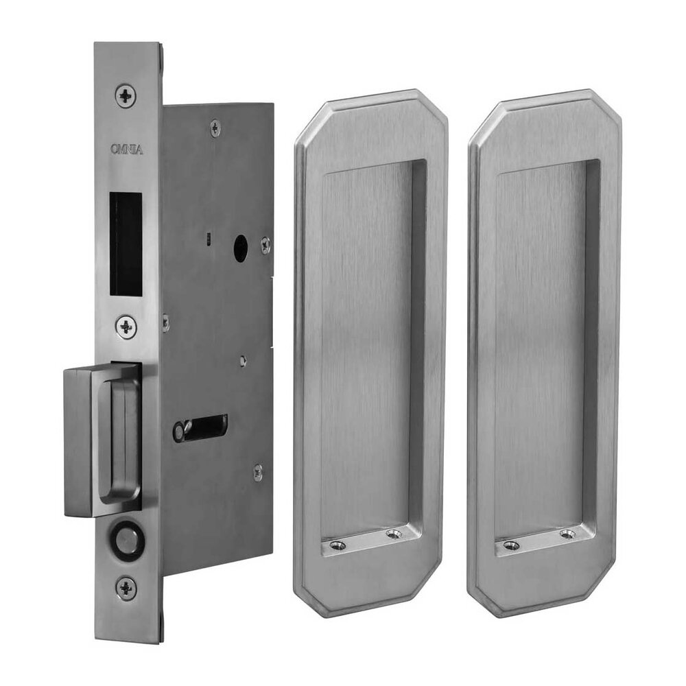 Large Traditional Rectangle Dummy Pair Pocket Door Mortise Hardware in Satin Chrome