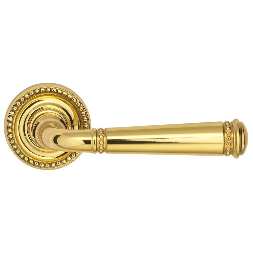 Single Dummy Beaded Lever and Small Beaded Rose in Polished Brass Unlacquered