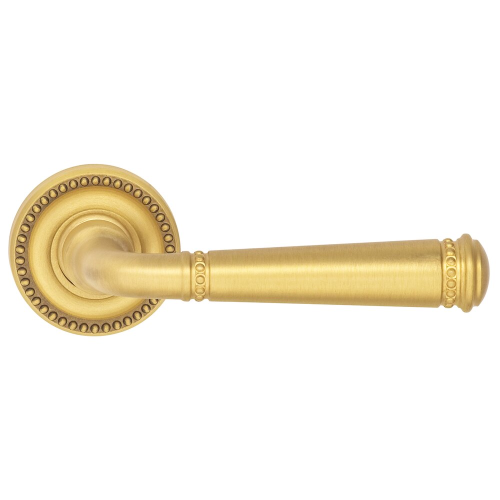 Single Dummy Beaded Lever and Small Beaded Rose in Satin Brass Lacquered