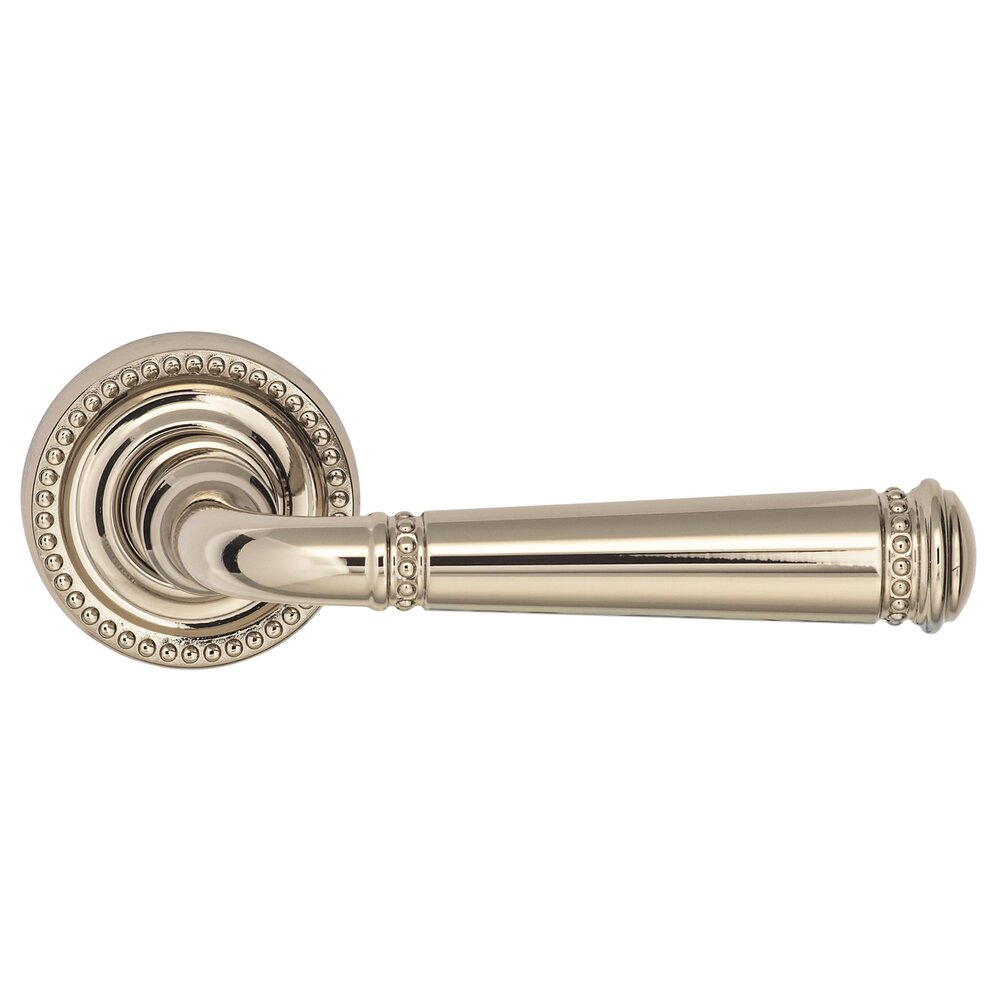 Privacy Beaded Lever and Small Beaded Rose in Polished Polished Nickel Lacquered