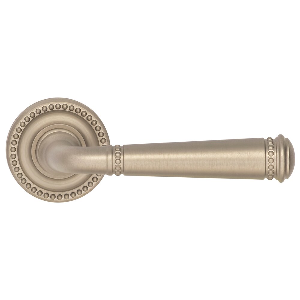 Passage Beaded Lever and Small Beaded Rose in Satin Nickel Lacquered