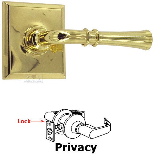 Privacy Traditional Lever with Rectangle Rose in Polished Brass Lacquered