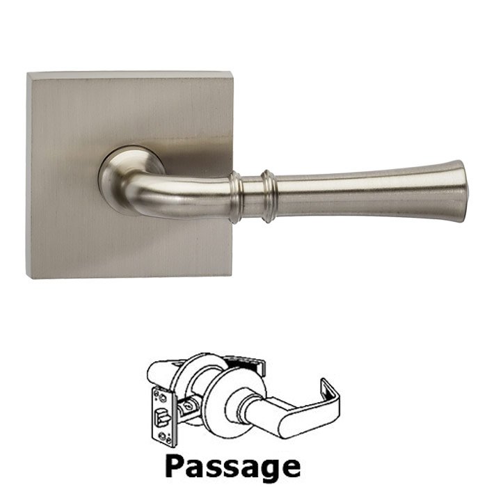 Passage Traditional Lever with Square Rose in Satin Nickel Lacquered Plated, Lacquered