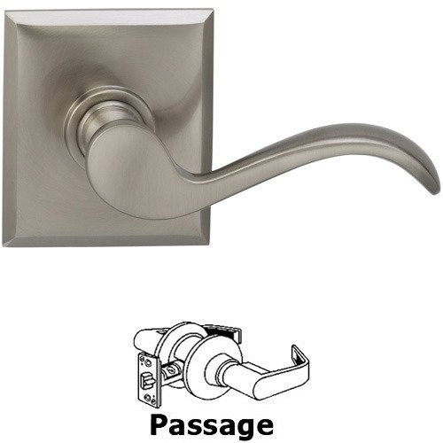 Passage Wave Lever with Rectangle Rose in Satin Nickel Lacquered