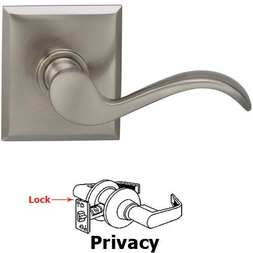 Privacy Wave Lever with Rectangle Rose in Satin Nickel Lacquered