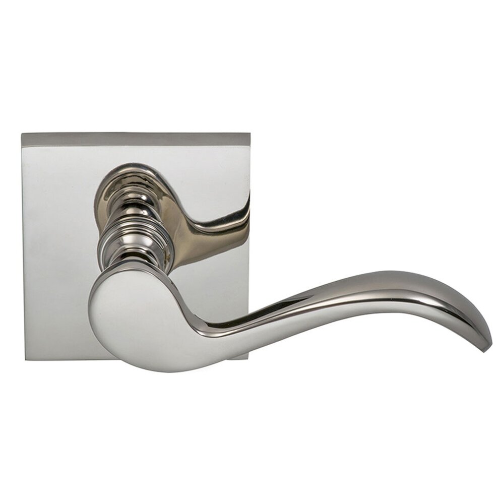 Passage Wave Lever with Square Rose in Polished Nickel Lacquered Plated, Lacquered