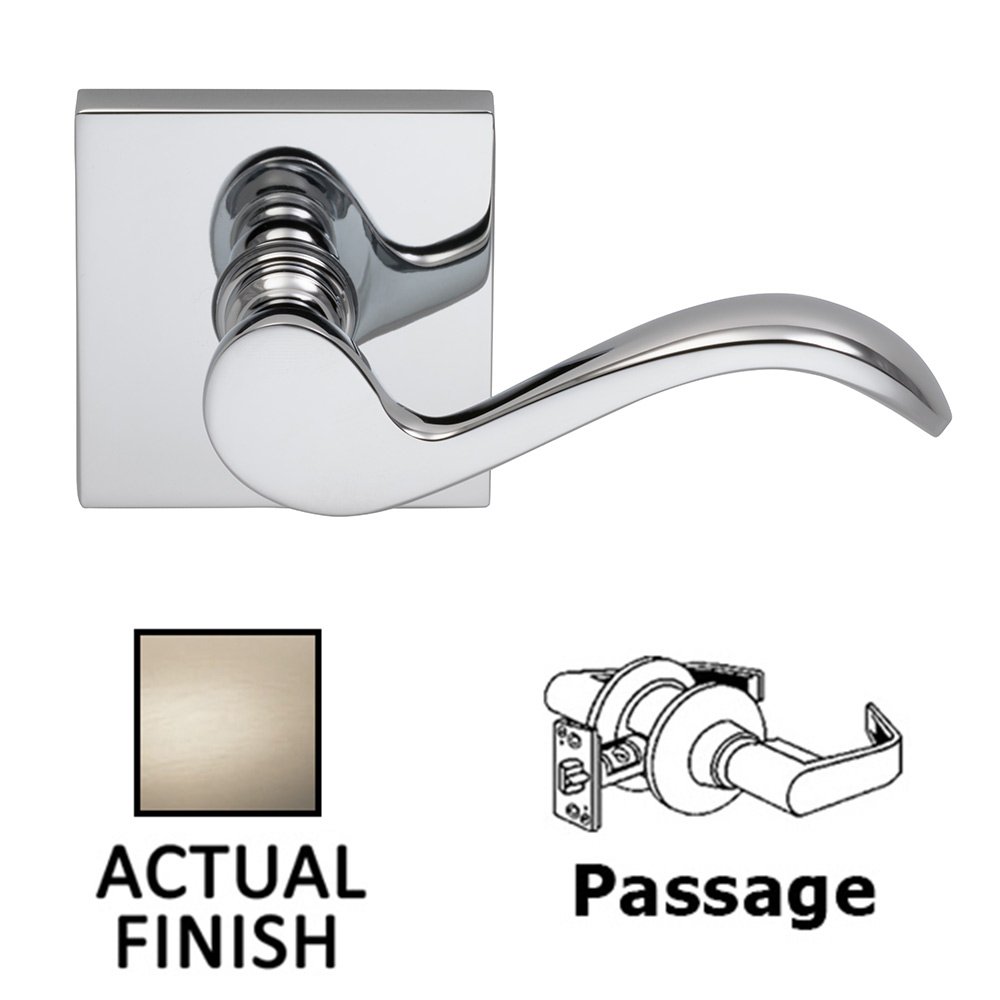 Passage Wave Lever with Square Rose in Satin Nickel Lacquered Plated, Lacquered