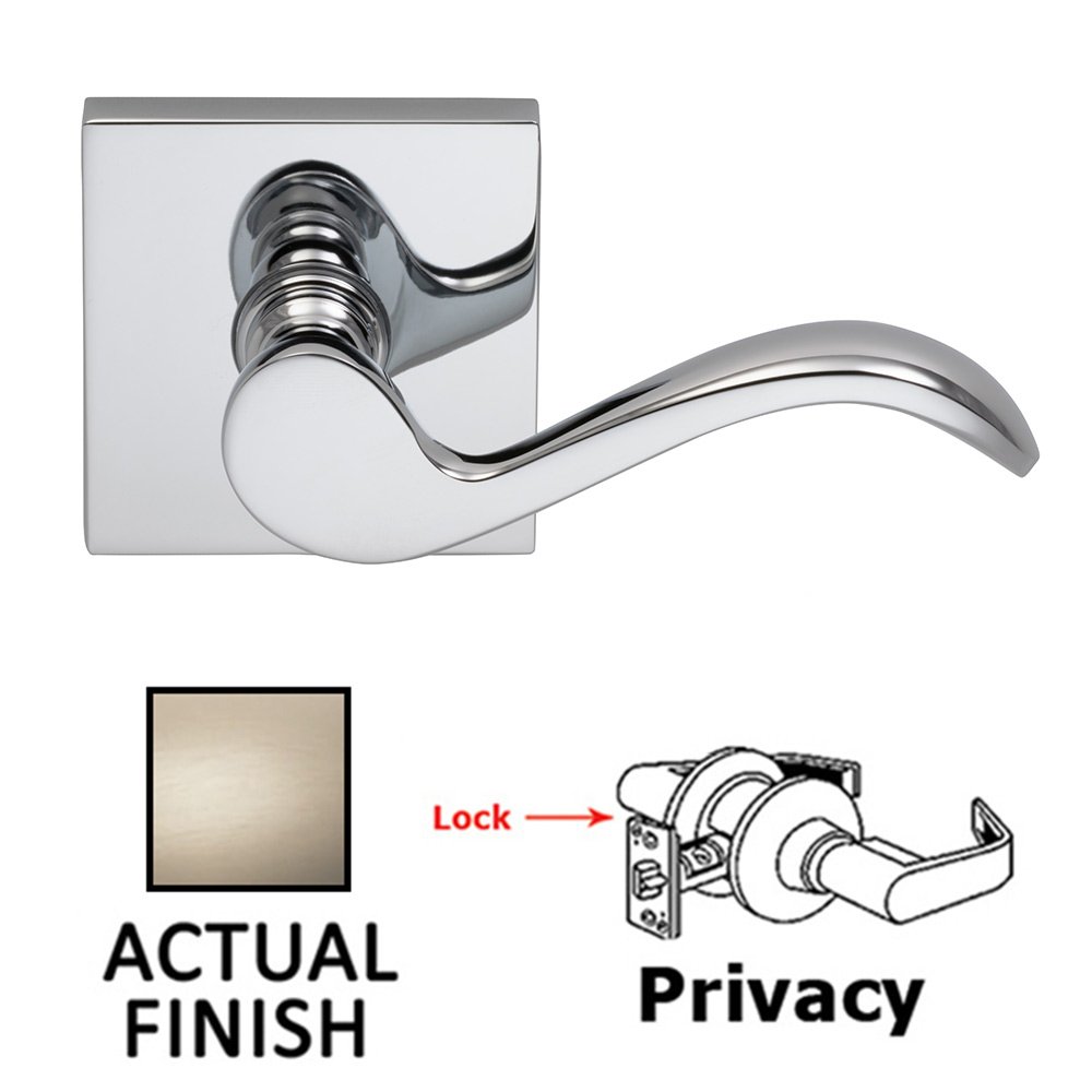 Privacy Wave Lever with Square Rose in Satin Nickel Lacquered Plated, Lacquered