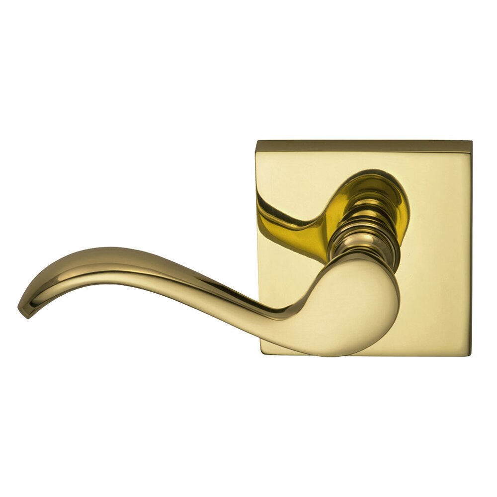 Left-Handed Single Dummy Wave Lever with Square Rose in Polished Brass Lacquered