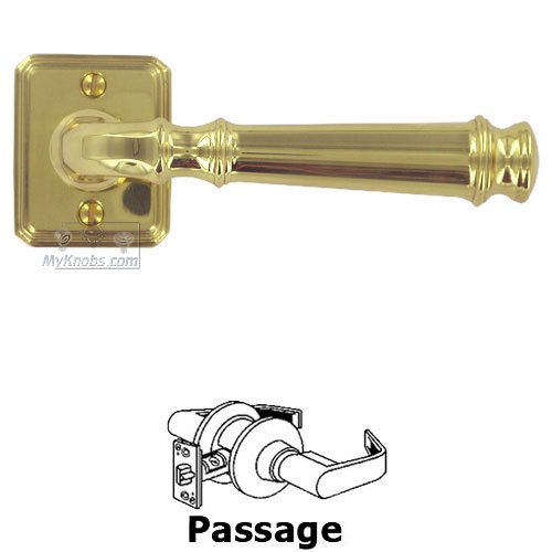 Passage Traditions Dover Lever with Small Rectangular Rosette in Polished Brass Unlacquered