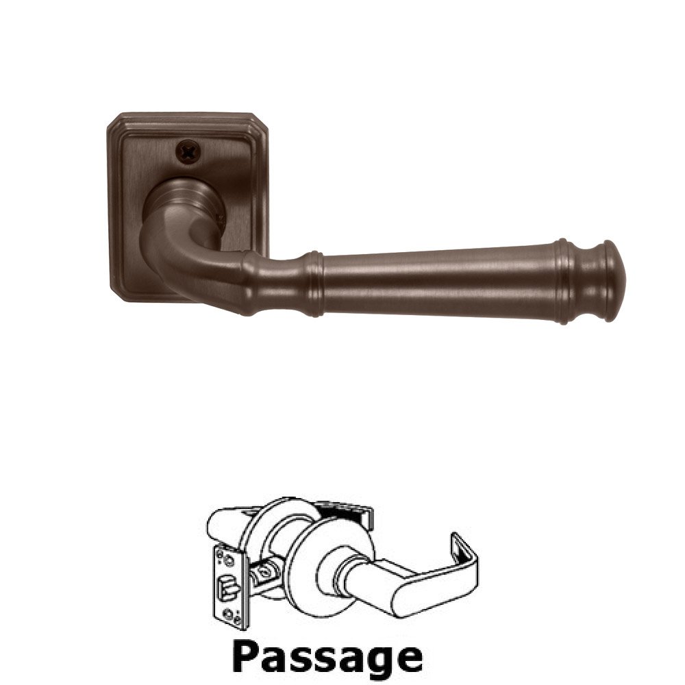 Passage Traditions Dover Lever with Small Rectangular Rosette in Antique Bronze Unlacquered