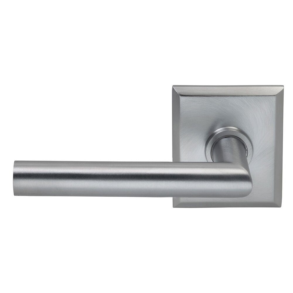 Double Dummy Modern Left-Handed Lever with Rectangular Rose in Satin Chrome Plated
