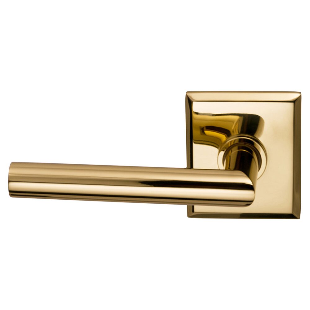 Single Dummy Modern Left-Handed Lever with Rectangle Rose in Polished Brass Lacquered
