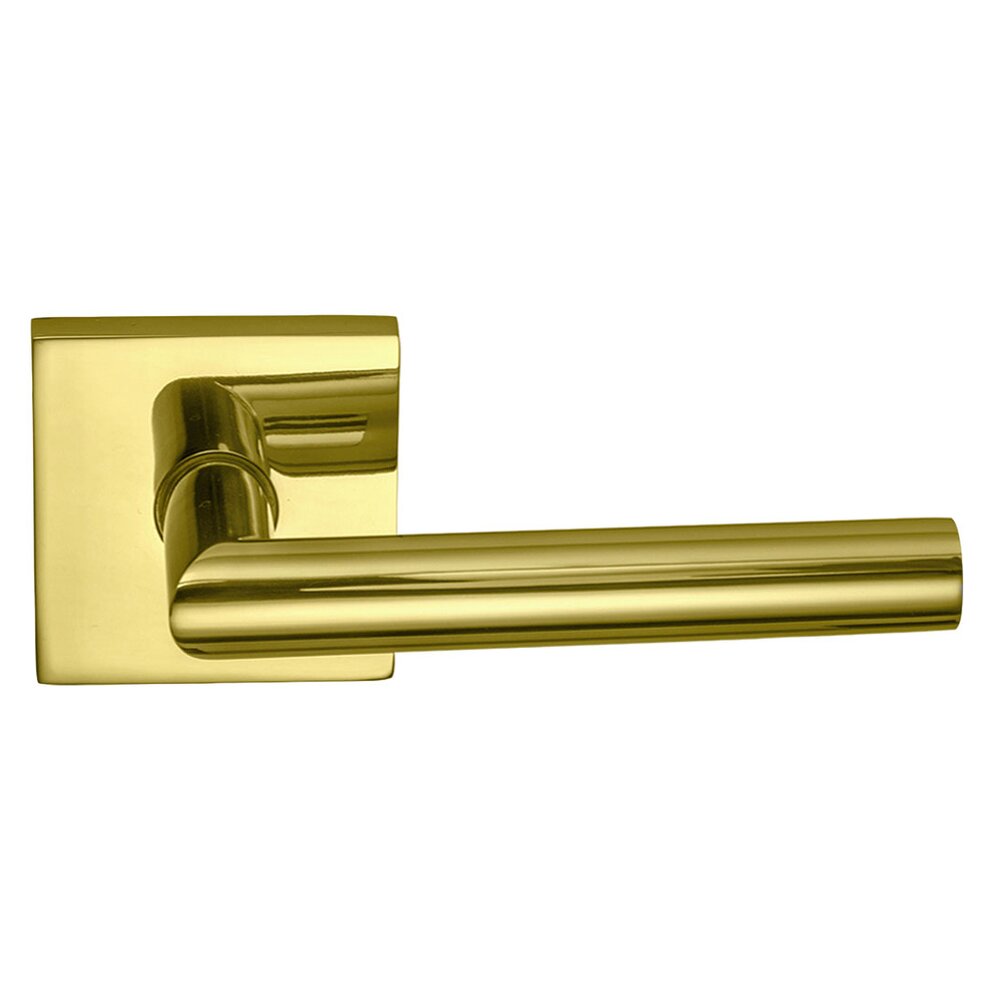 Double Dummy Modern Right-Handed Lever with Square Rose in Polished Brass Lacquered