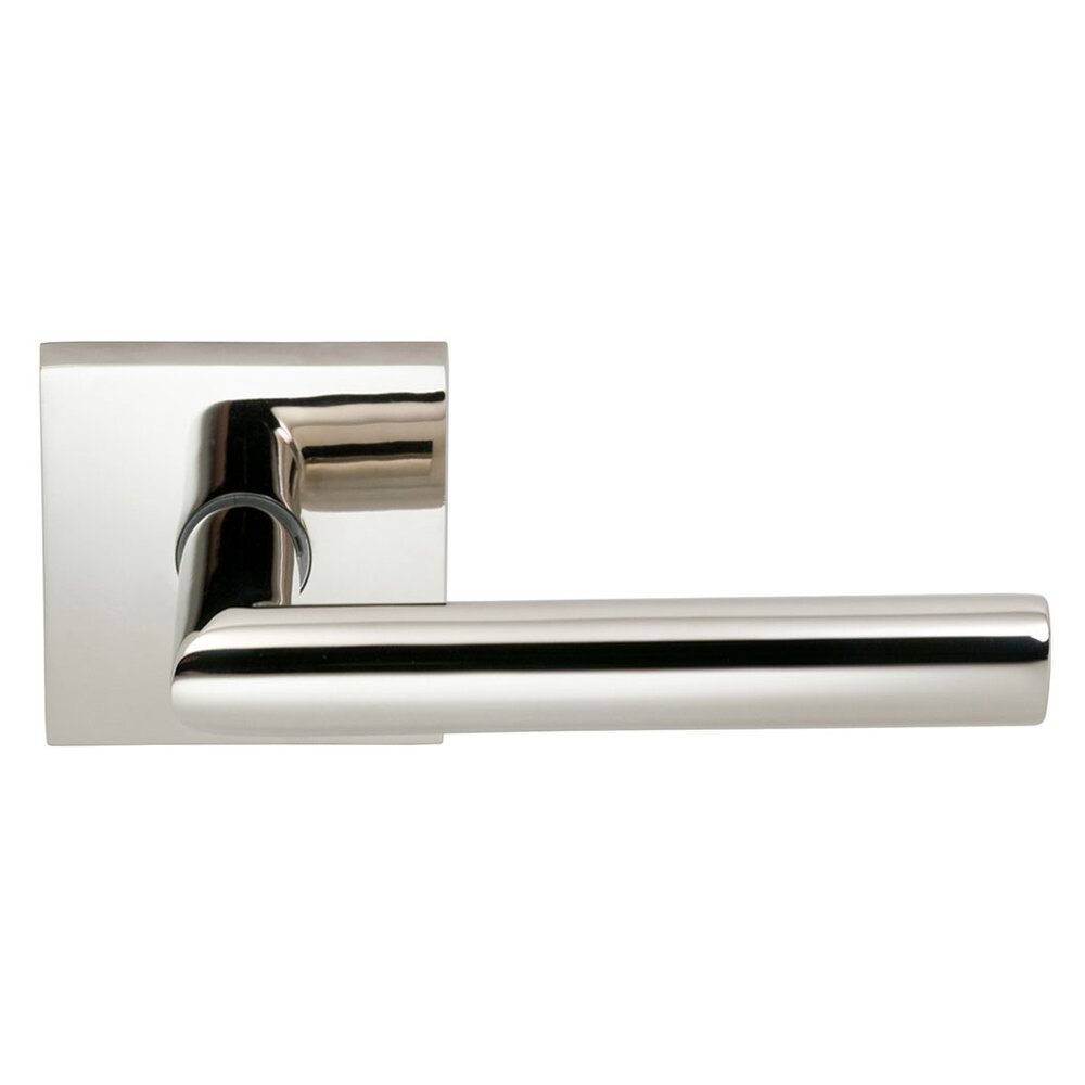 Privacy Modern Lever with Square Rose in Polished Nickel Lacquered Plated, Lacquered