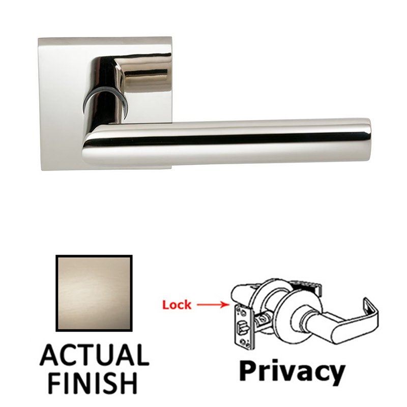 Privacy Modern Lever with Square Rose in Satin Nickel Lacquered Plated, Lacquered