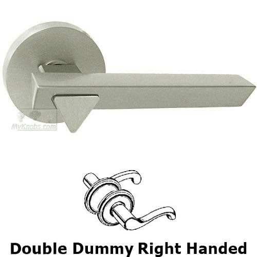 Double Dummy Geo Right Handed Lever with Plain Rosette in Satin Nickel Lacquered