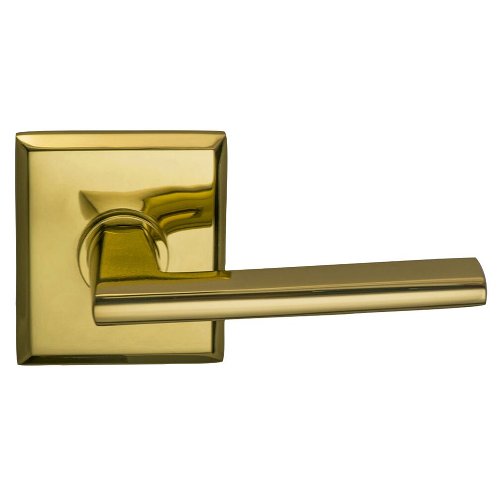 Passage Wedge Lever with Rectangular Rose in Polished Brass Lacquered