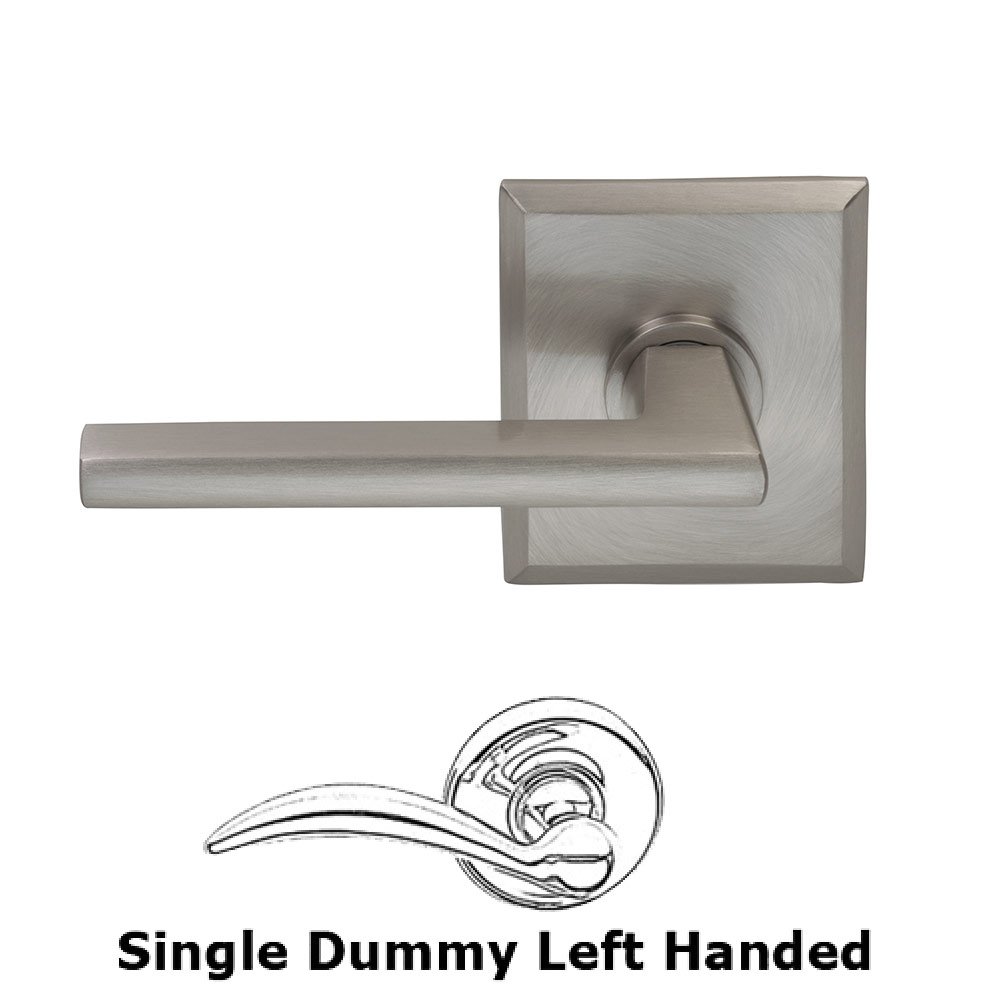 Left-Handed Single Dummy Wedge Lever with Rectangular Rose in Satin Nickel Lacquered Plated, Lacquered