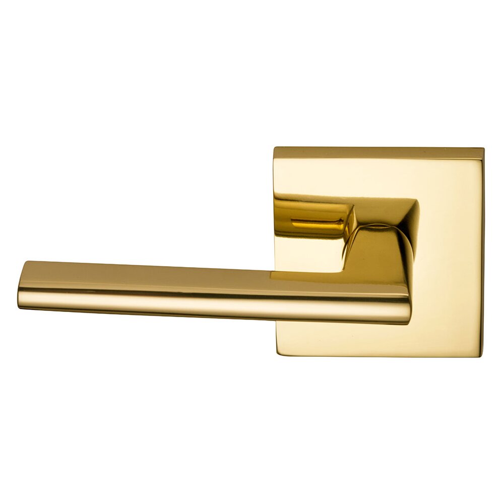 Left-Handed Single Dummy Wedge Lever with Square Rose in Polished Brass Lacquered